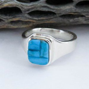 Turquoise Inlay Sterling Silver Ring Size 10 1/2